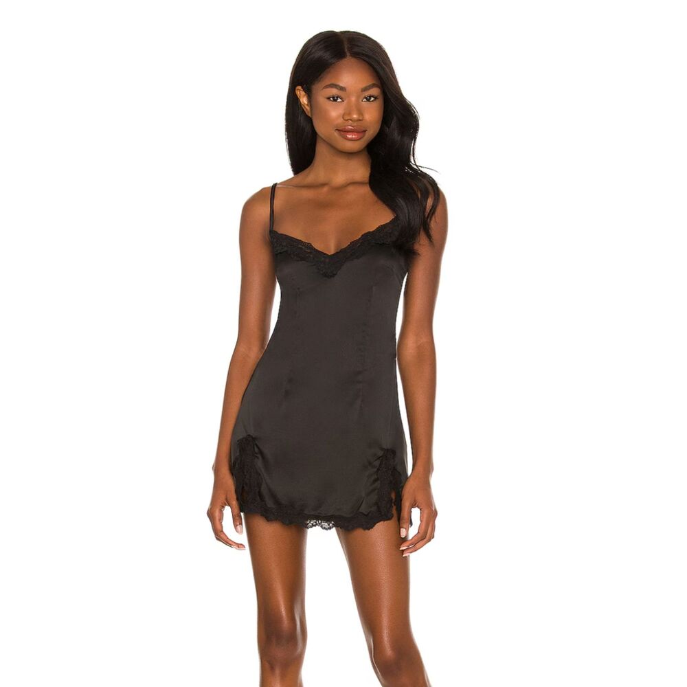 Lovers + Friends Black Lace Trim Slip Dress